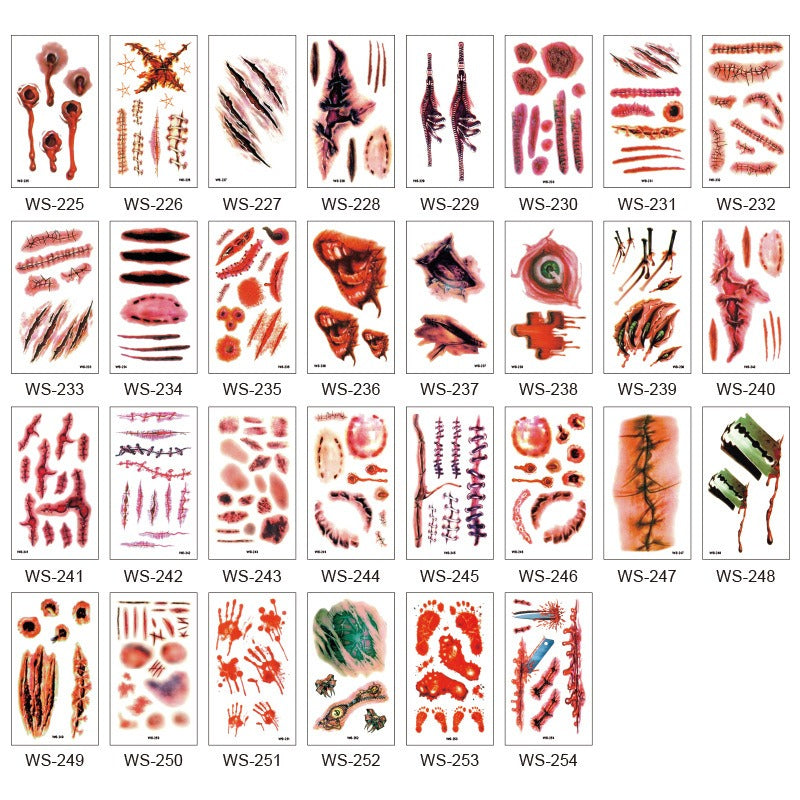 Waterproof Halloween horror wound scar face disposable temporary tattoo scar tattoo sticker