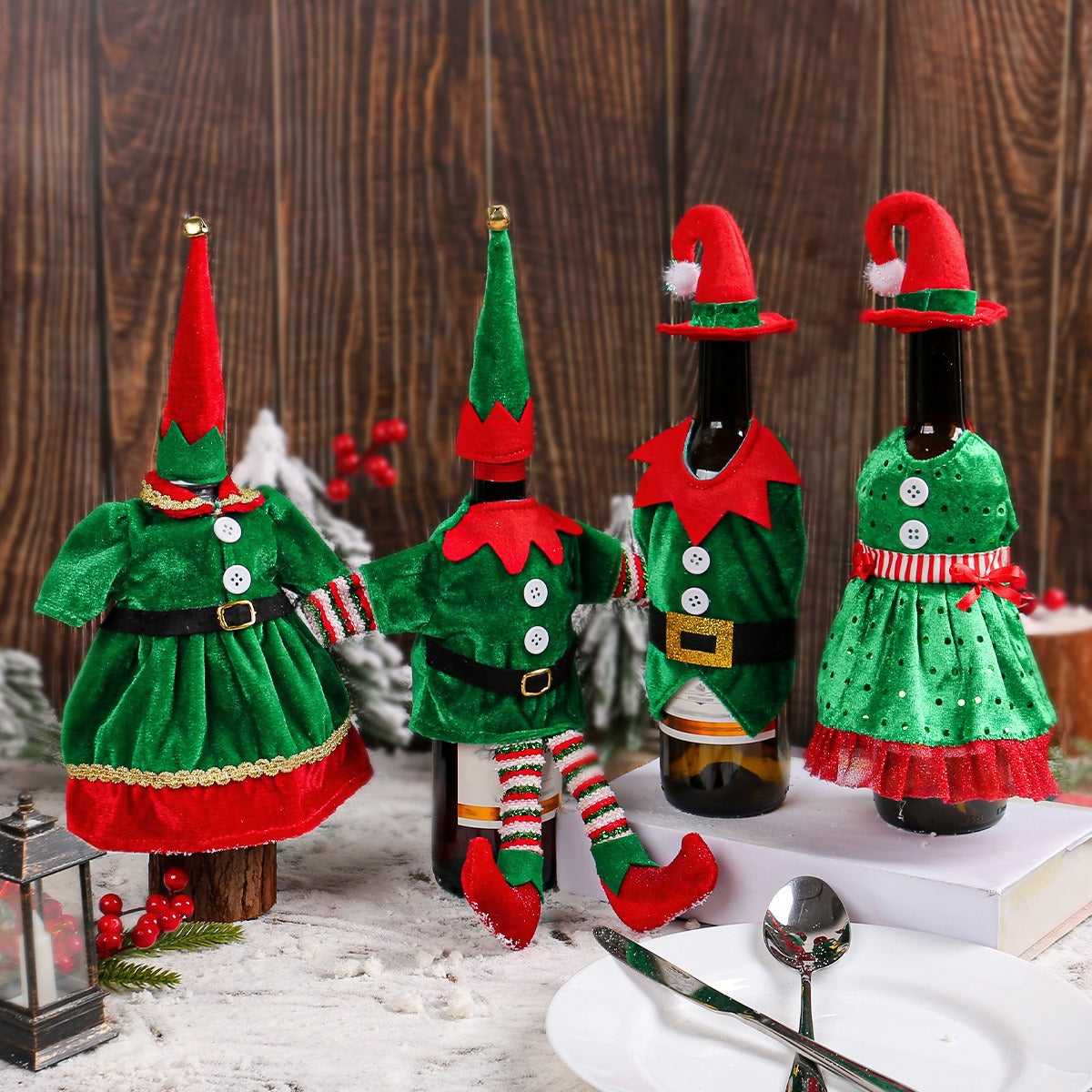 Christmas clothes wine bottle covers decorative ornaments cute Christmas red wine sets table atmosphere decorations props