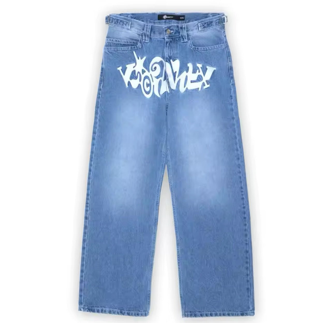 Personalized letter printed jeans, men's spring and autumn high street hip-hop fashion brand, loose straight leg pants