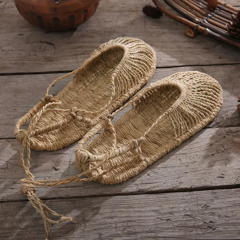 New Arrival Plus Size Pure Hand-woven Straw Sandals Women Hemp Lace Up Summer Shoes Lace-up Retro Hemp Sandalia Plataforma Mujer