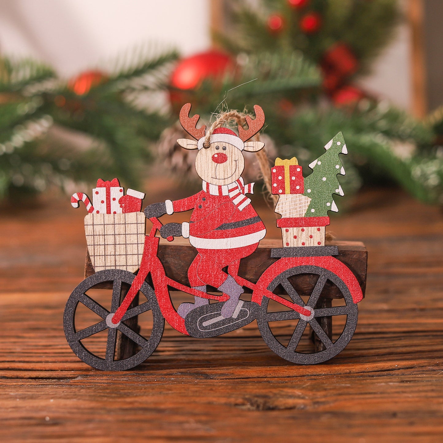 Christmas decoration gift new wooden bicycle figurine pendant cartoon deer cart hanging decoration Christmas tree accessories