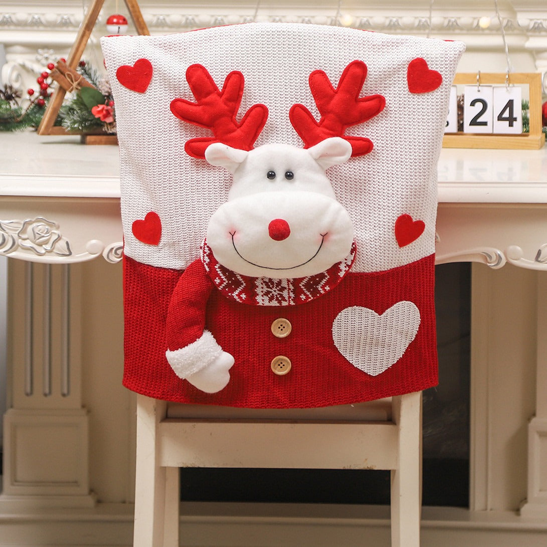 Elderly snowman deer knitted fabric three-dimensional figurine chair cover table and chair cover restaurant decoration