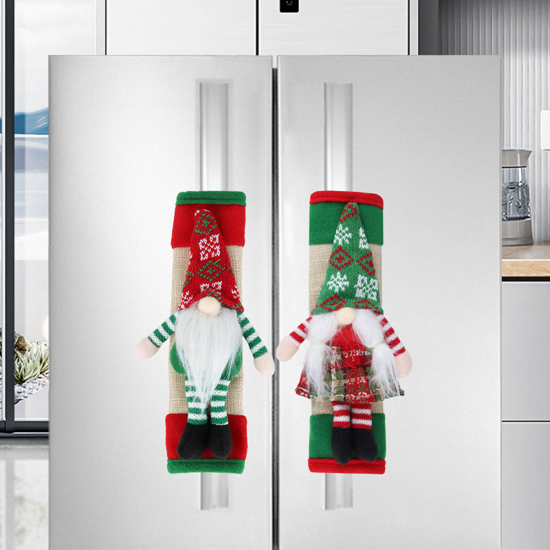 Christmas decoration Santa Claus refrigerator protective cover refrigerator door handle two-piece set of decorative items