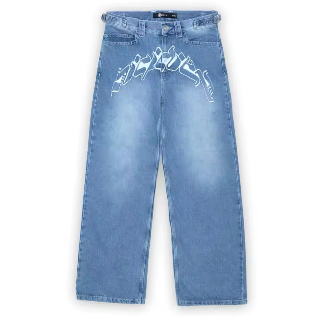 Personalized letter printed jeans, men's spring and autumn high street hip-hop fashion brand, loose straight leg pants