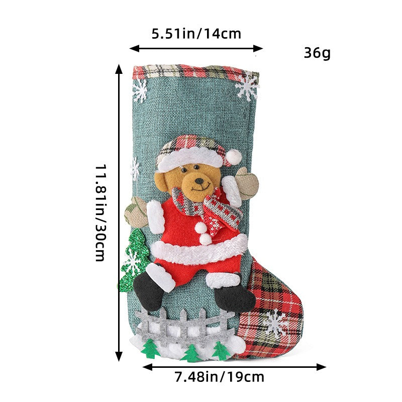 Large Christmas Stocking Fence Decoration Linen Gift Bag Holy Candy Gift Bag Christmas Tree Decoration