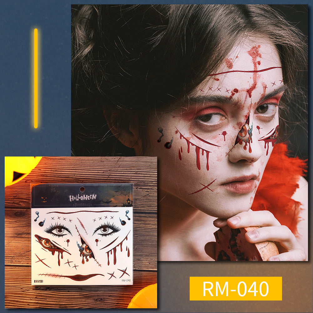 Halloween scar tattoo stickers, simulated facial fake wounds, horror stickers, face stickers, waterproof makeup stickers