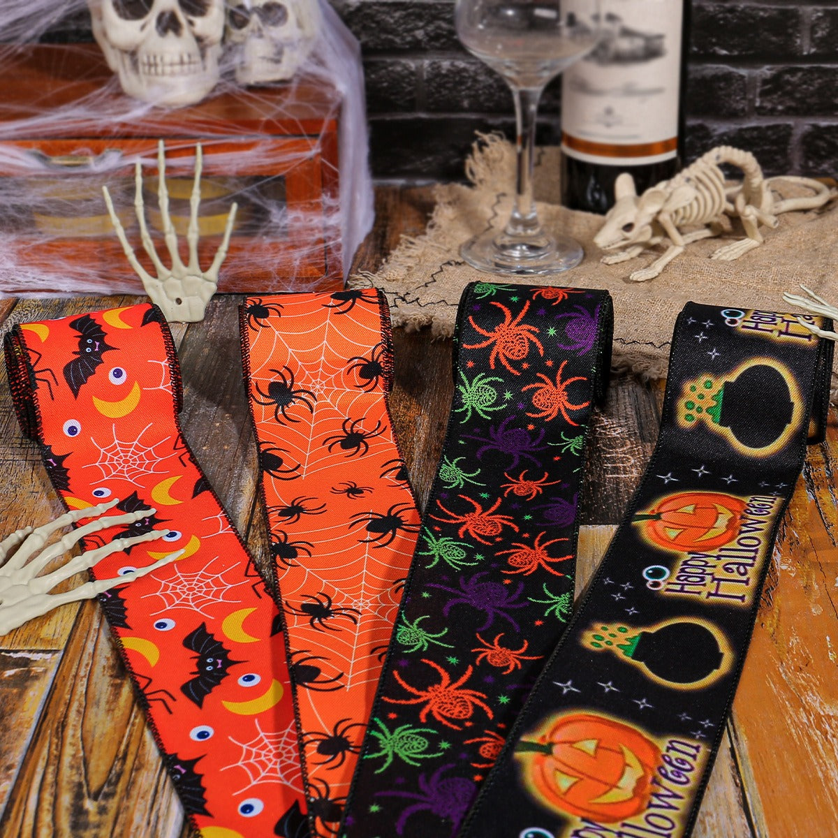 Creative Halloween spider print ribbon Halloween party decoration ribbon ribbon ribbon DIY decoration ribbon material