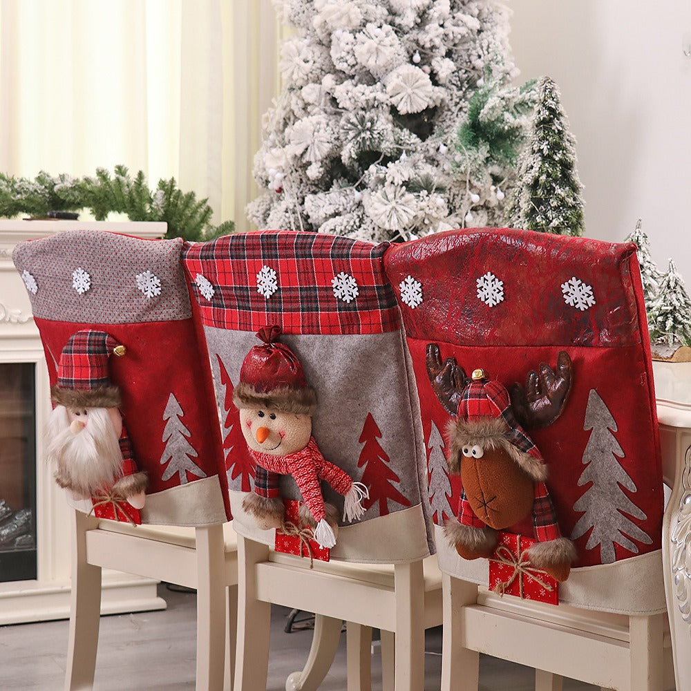 New Christmas Decoration 3D Cartoon Chair Set Santa Claus Snowman Table and Chair Backrest Set Decoration