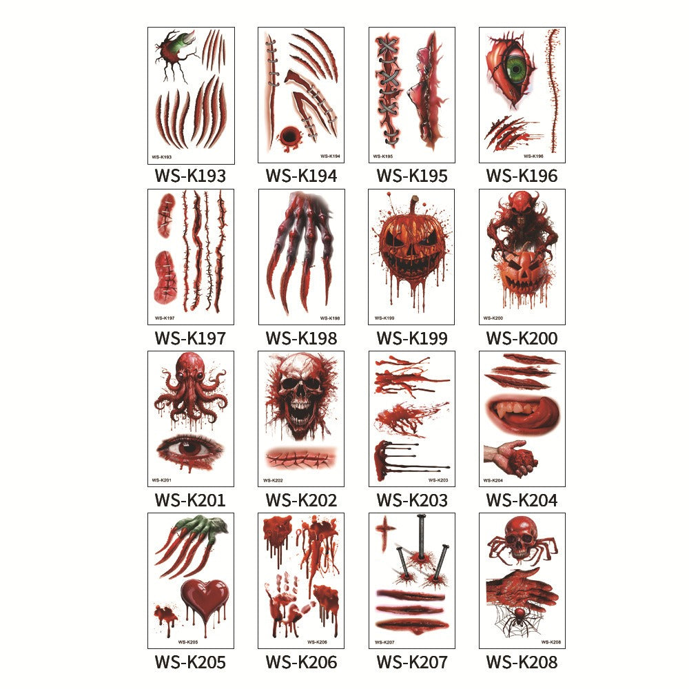 Halloween tattoo sticker simulation bloody scar sticker realistic horror disposable temporary waterproof sticker