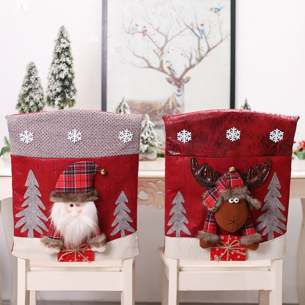 New Christmas Decoration 3D Cartoon Chair Set Santa Claus Snowman Table and Chair Backrest Set Decoration