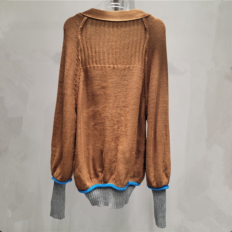 Fashionable and versatile patchwork blended knitted sweater single breasted knitted sweater for men and women