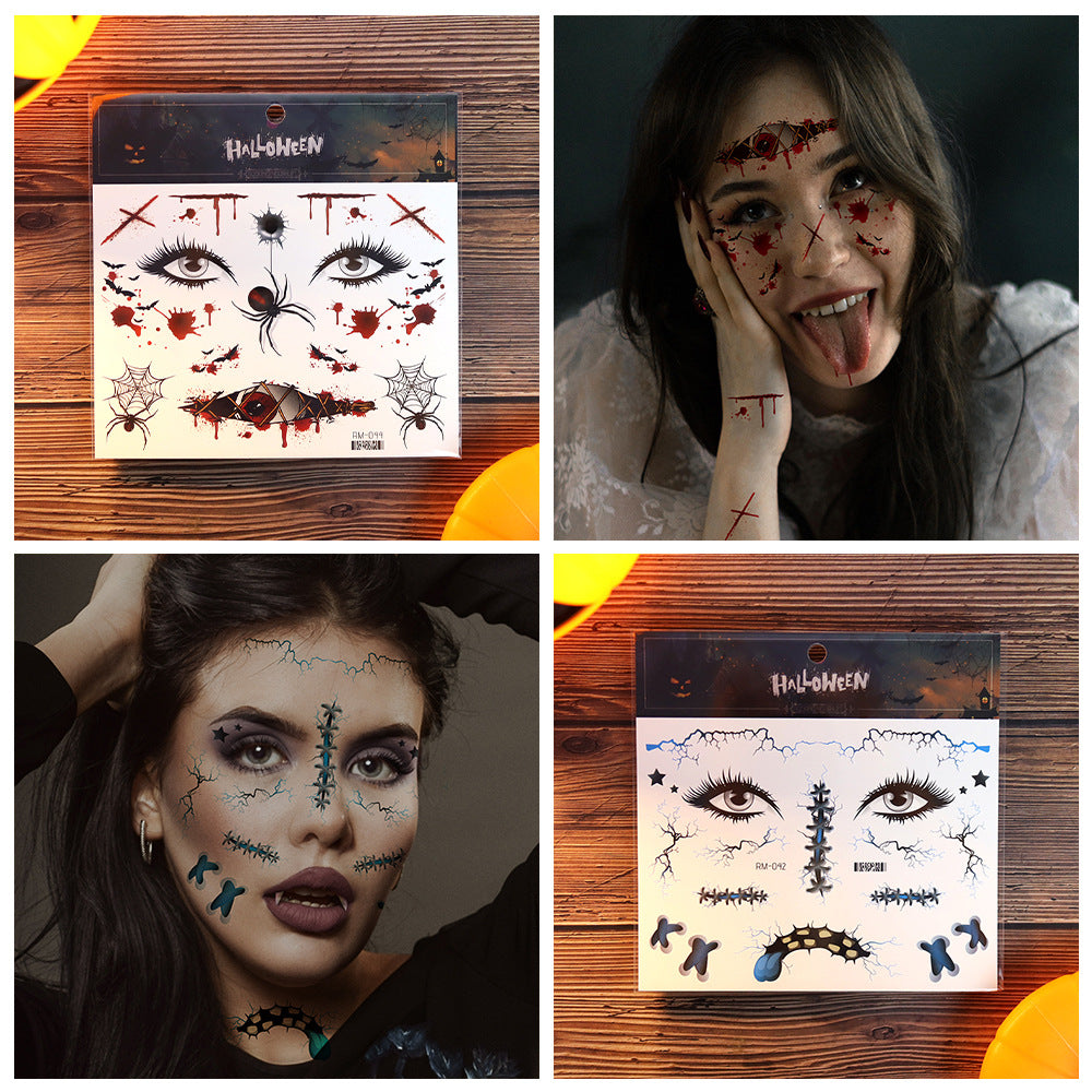 Halloween scar tattoo stickers, simulated facial fake wounds, horror stickers, face stickers, waterproof makeup stickers