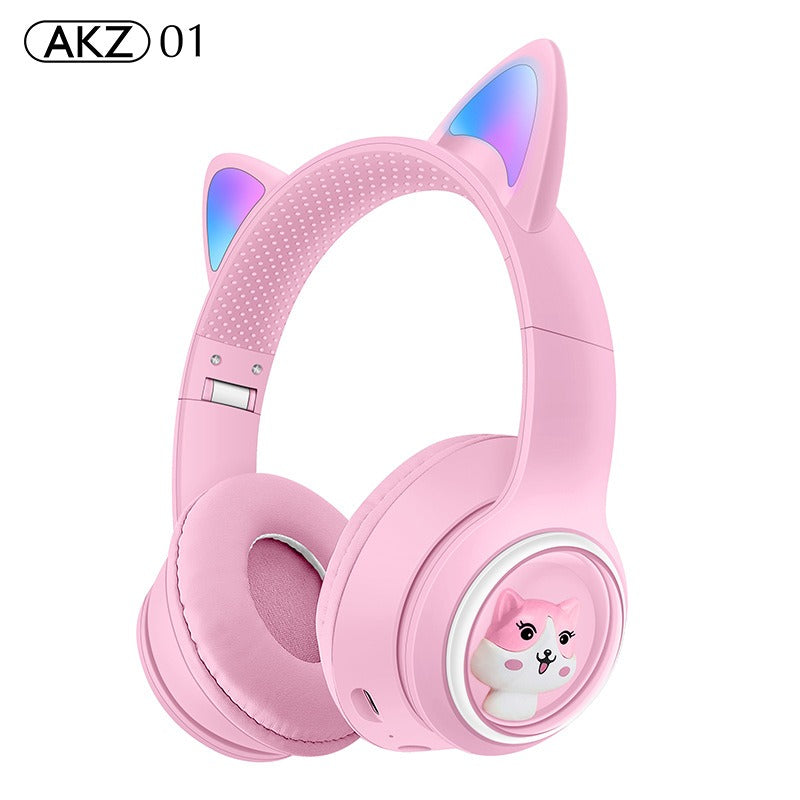 AKZ-01 Children's Cartoon Luminous Cute Pet Bluetooth Earphones Stereo Head mounted Bluetooth Earphones