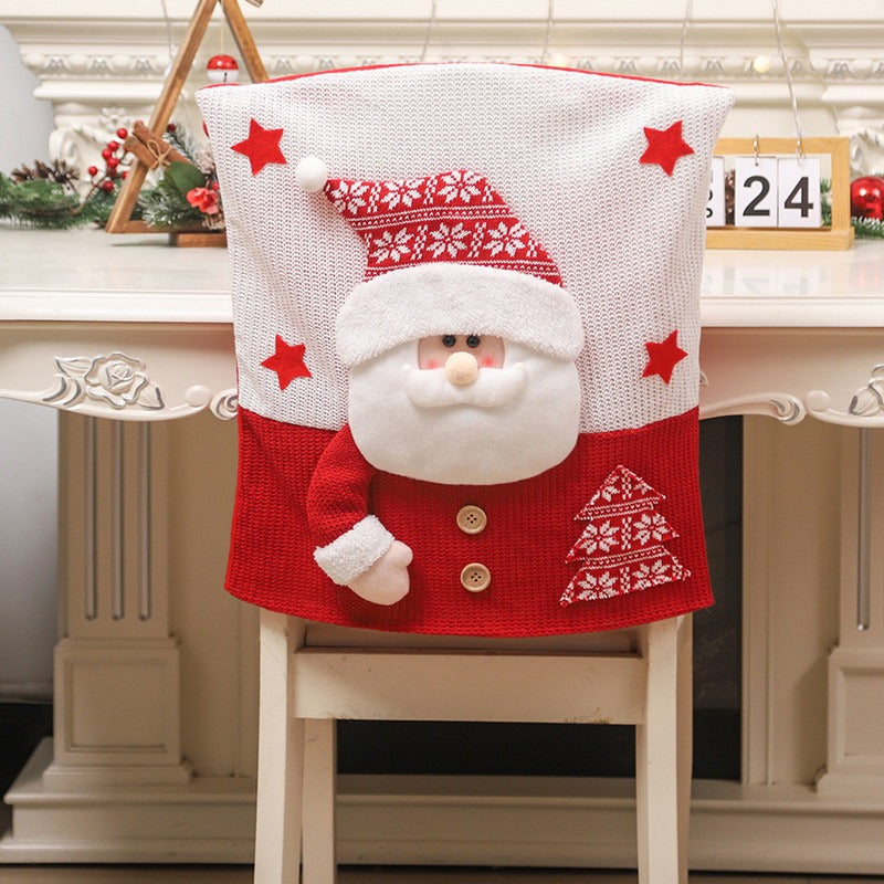 Elderly snowman deer knitted fabric three-dimensional figurine chair cover table and chair cover restaurant decoration