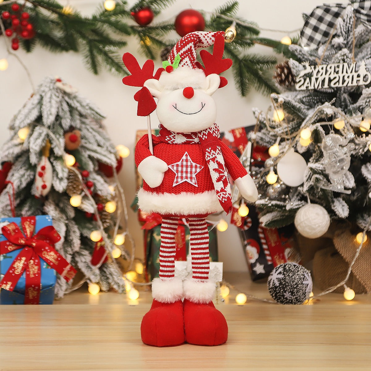 Christmas Decorations Cartoon Knitted Elderly Stretch Doll Ornament Standing Doll Window Decoration Props