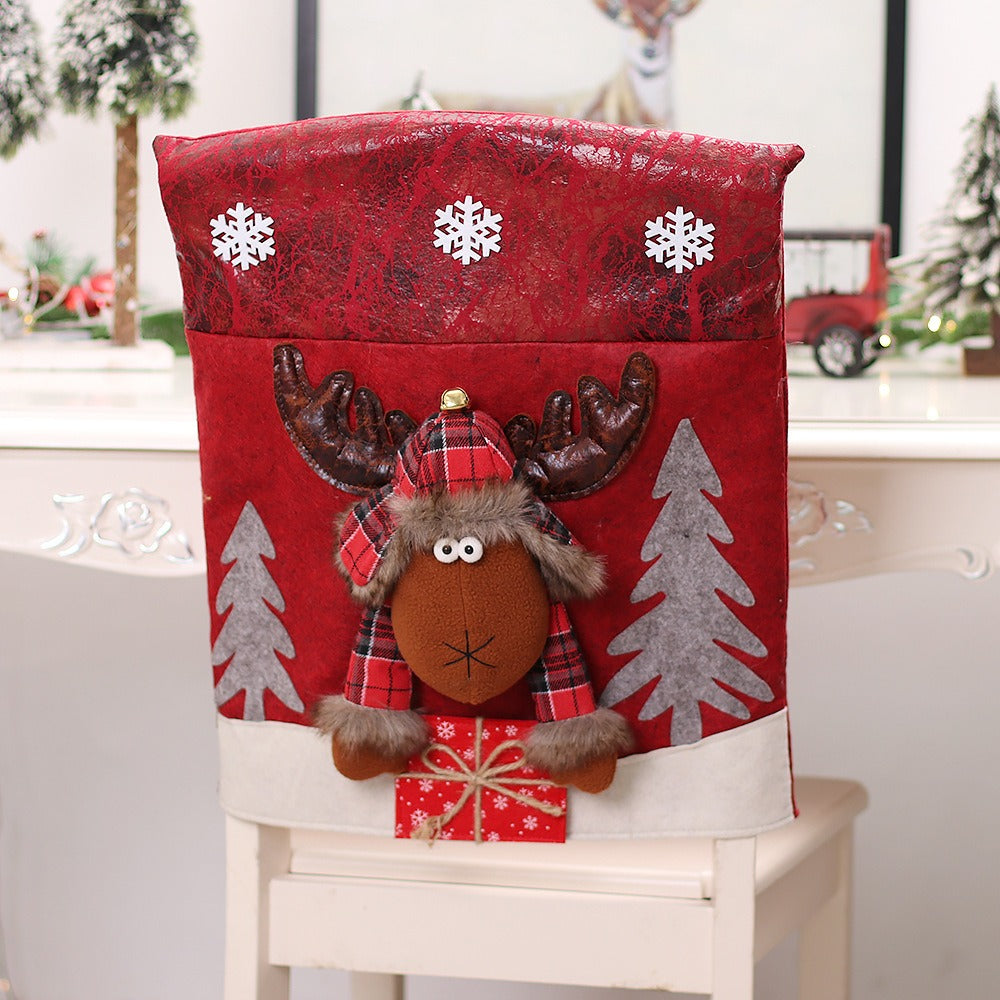 New Christmas Decoration 3D Cartoon Chair Set Santa Claus Snowman Table and Chair Backrest Set Decoration