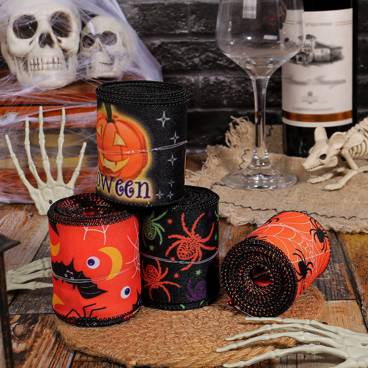 Creative Halloween spider print ribbon Halloween party decoration ribbon ribbon ribbon DIY decoration ribbon material