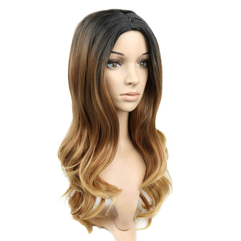 European and American wigs for women long curly hair gradient color middle parting high temperature silk chemical fiber headpiece WIGS