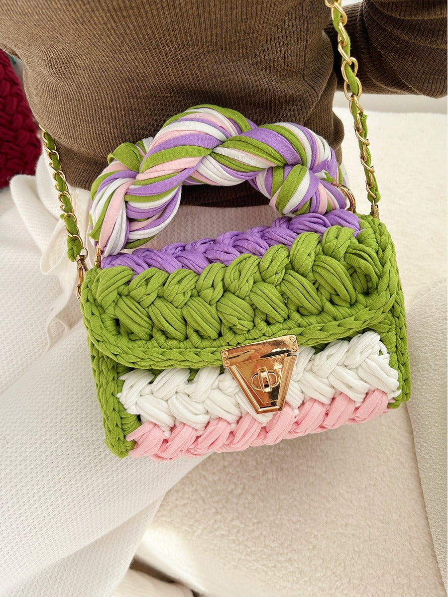 Hand woven bag crochet bag shoulder bag women's Fried Dough Twists portable tassel bag