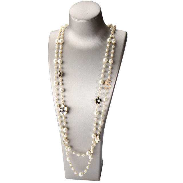 Pearl necklace Korean fashion long style multi-layer 5-character small fragrance pendant accessory decorative chain