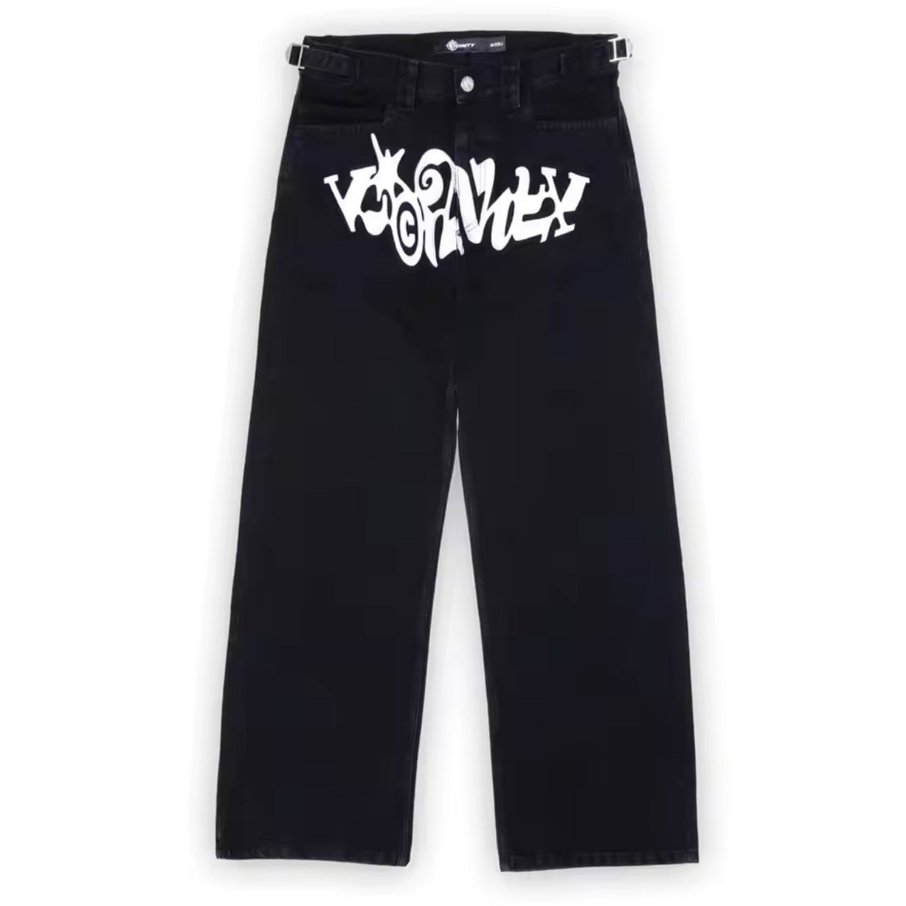 Personalized letter printed jeans, men's spring and autumn high street hip-hop fashion brand, loose straight leg pants