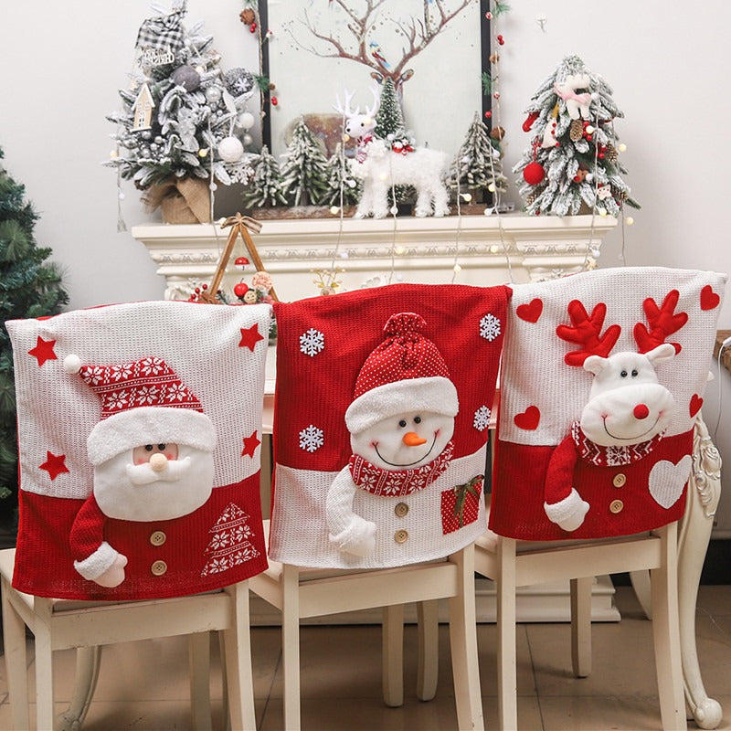 Elderly snowman deer knitted fabric three-dimensional figurine chair cover table and chair cover restaurant decoration