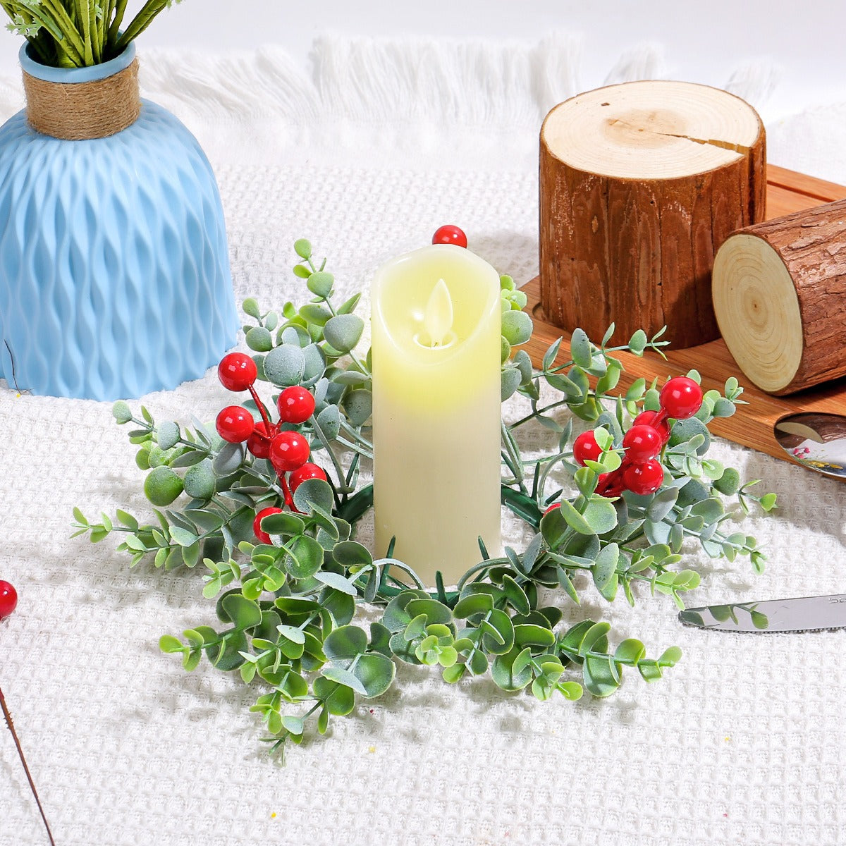 Christmas red fruit plastic decoration candle ring flower desktop aromatherapy candle holder base flower wreath ornament