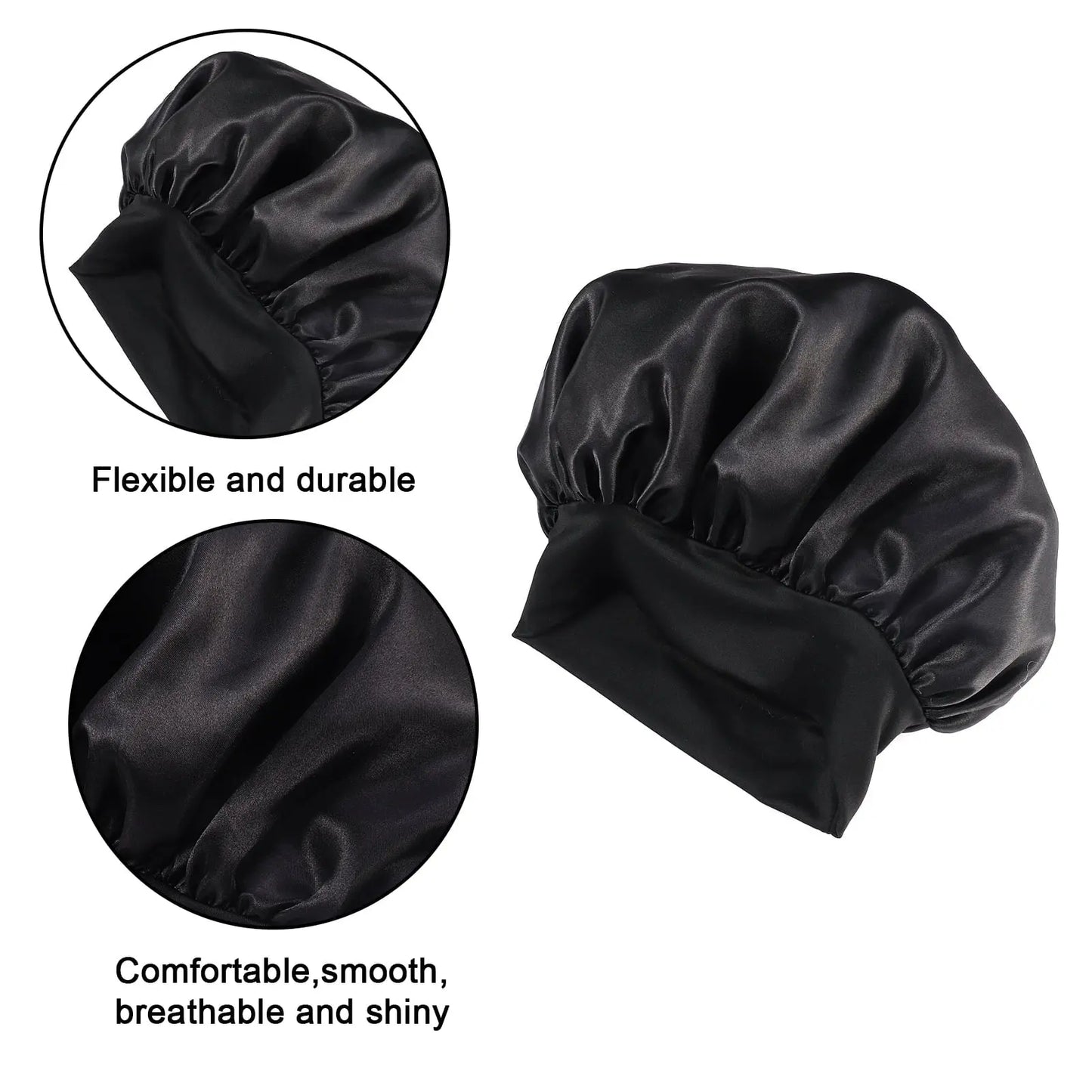 Taihexin 3 Pcs Silk Hair Bonnet with Wide Elastic Band, Sleepling Hair