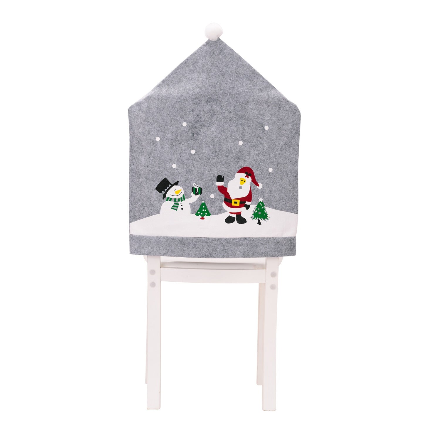 Grey printed chair cover elderly snowman non-woven fabric chair cover Christmas hat dining chair cover home use