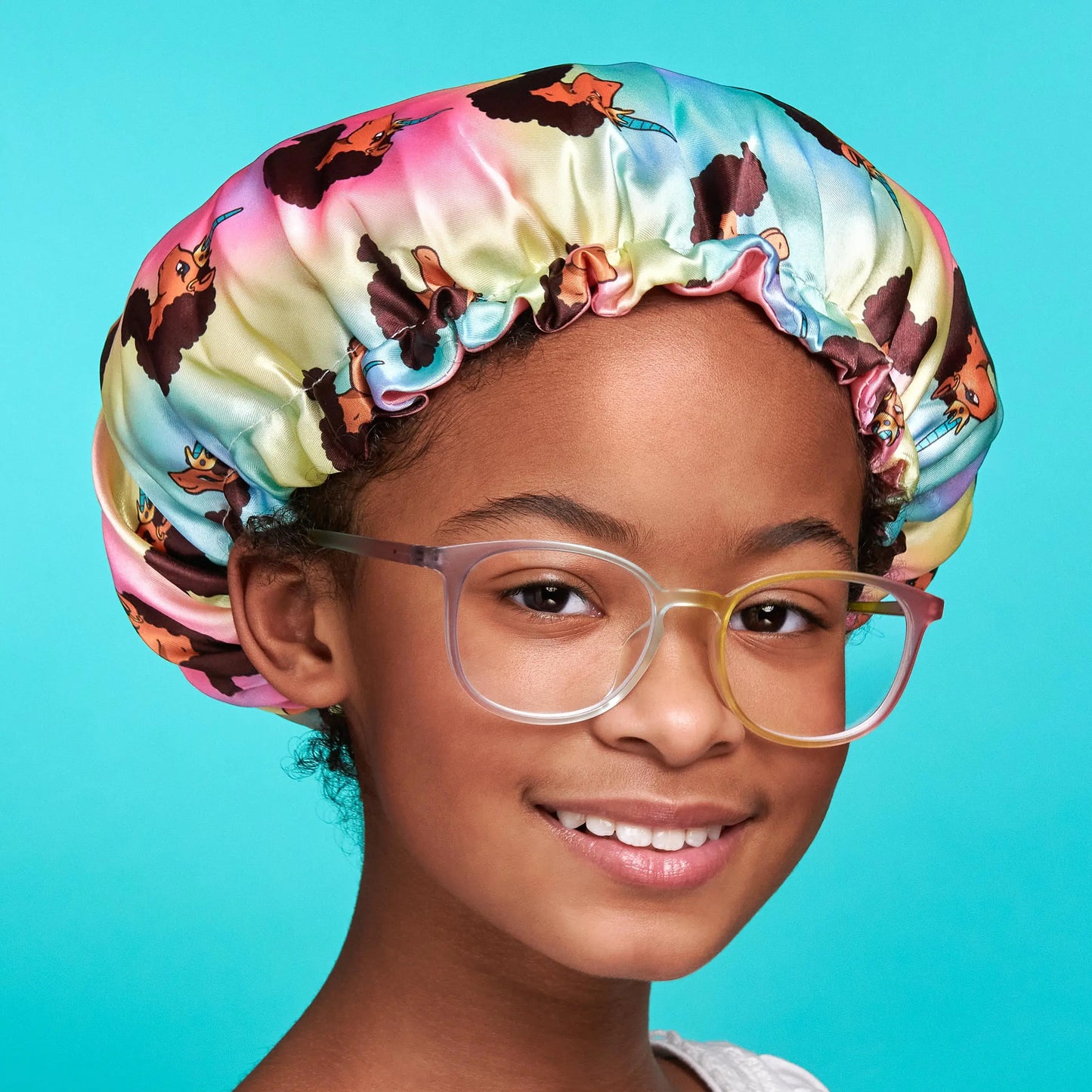 Afro Unicorn Reversible Satin Lined Sleeping Cap - Girls Printed Salon