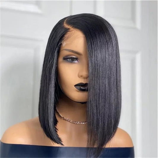 Bob lace wig female oriented front lace wig black short straight hair synthetic headband