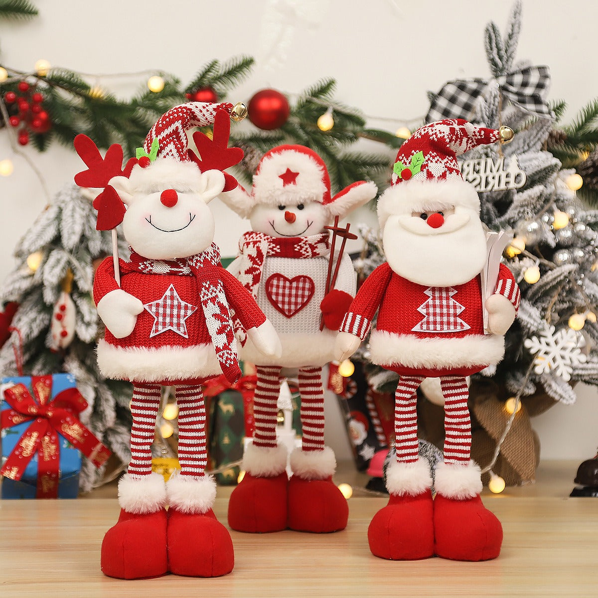 Christmas Decorations Cartoon Knitted Elderly Stretch Doll Ornament Standing Doll Window Decoration Props