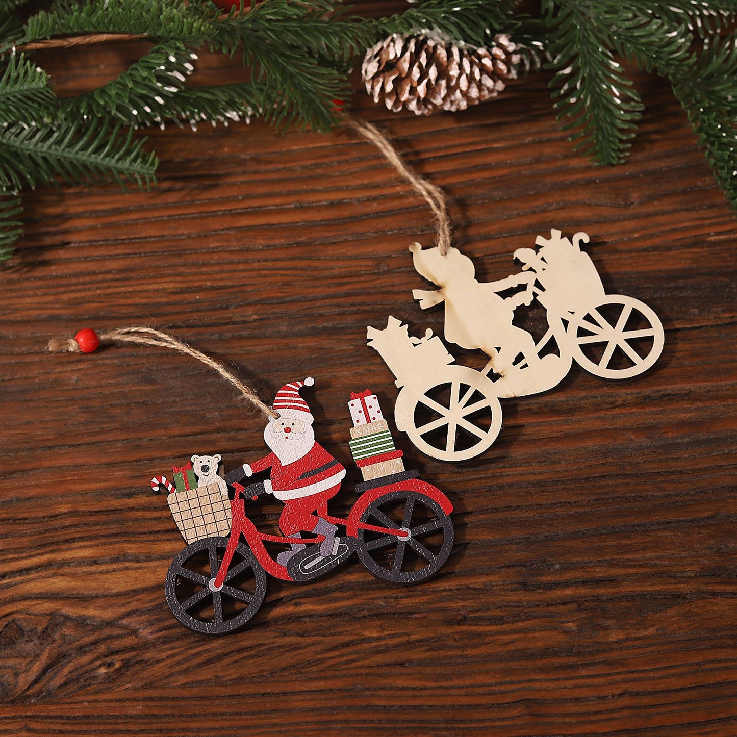 Christmas decoration gift new wooden bicycle figurine pendant cartoon deer cart hanging decoration Christmas tree accessories