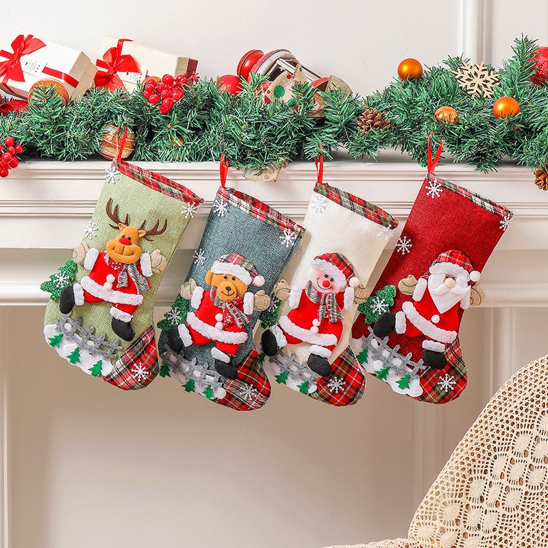 Large Christmas Stocking Fence Decoration Linen Gift Bag Holy Candy Gift Bag Christmas Tree Decoration