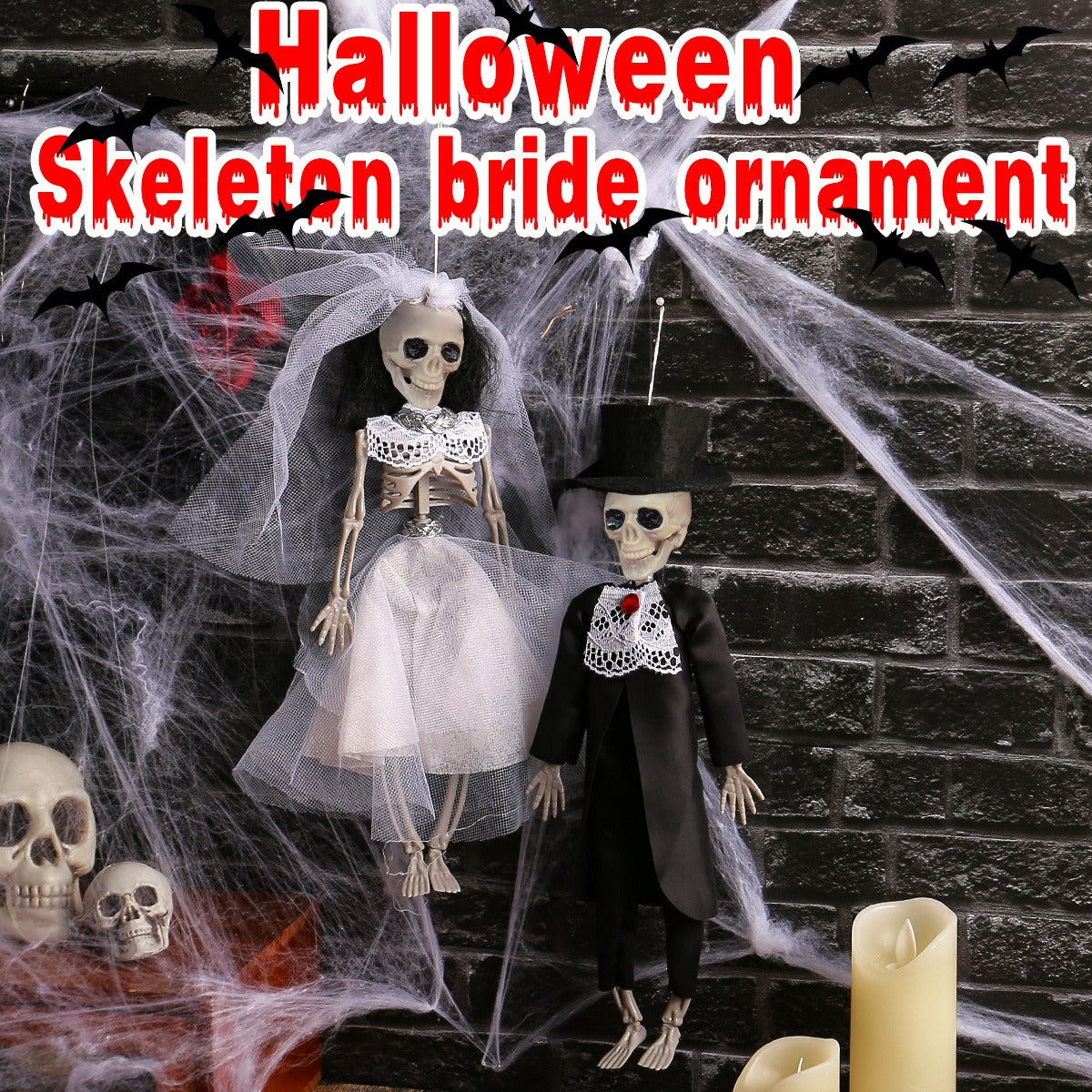 Ghost House Halloween Skeleton Bride Groom Decoration Chamber of Secrets Horror Bar Party Scene Decoration Trick Props