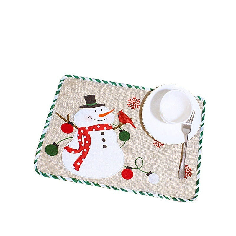 Christmas tablecloth elderly man snowman meal mat Western food mat embroidered insulation mat hotel dining table mat