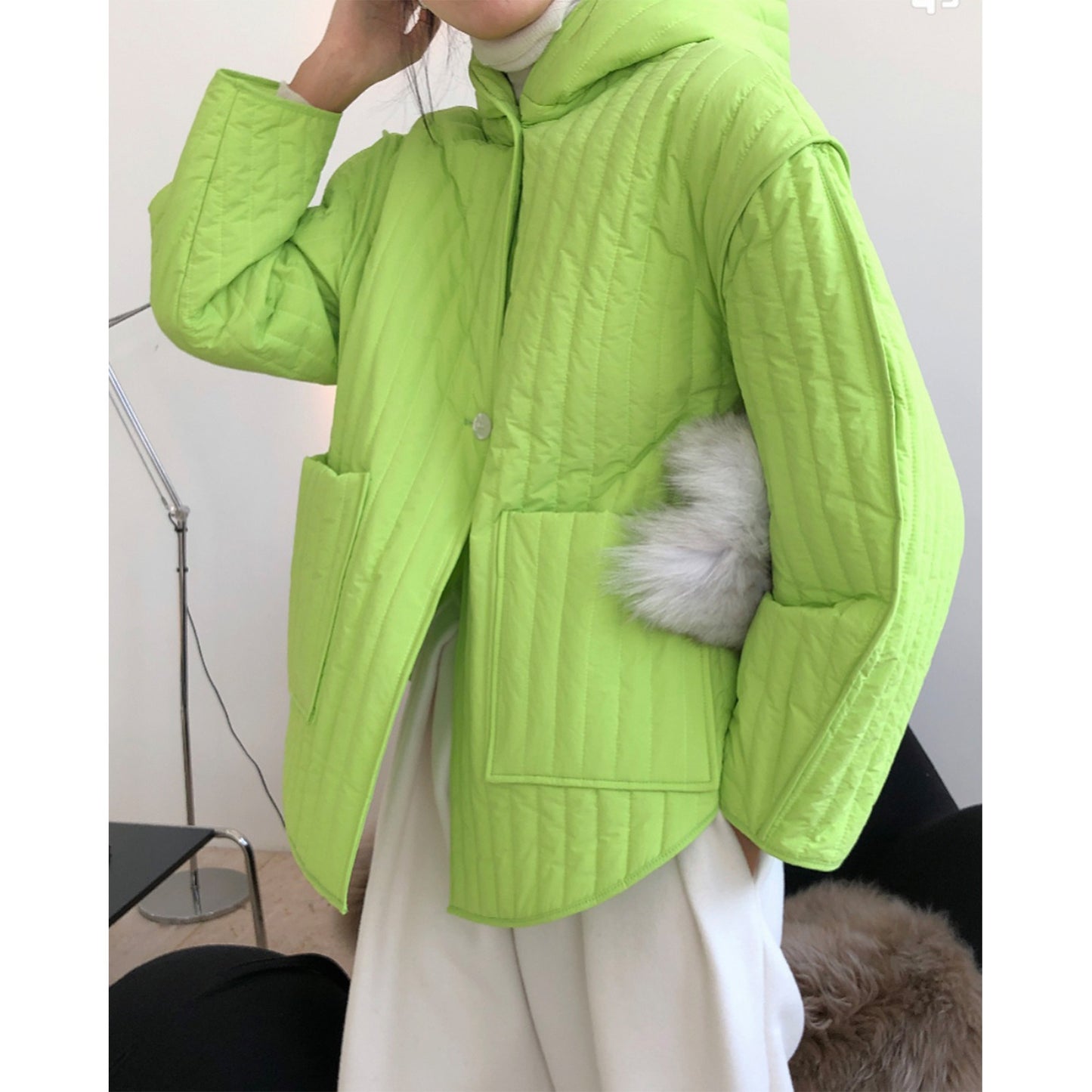 Japanese style lazy silhouette quilted hooded cotton jacket loose and slimming casual warm thick coat for women