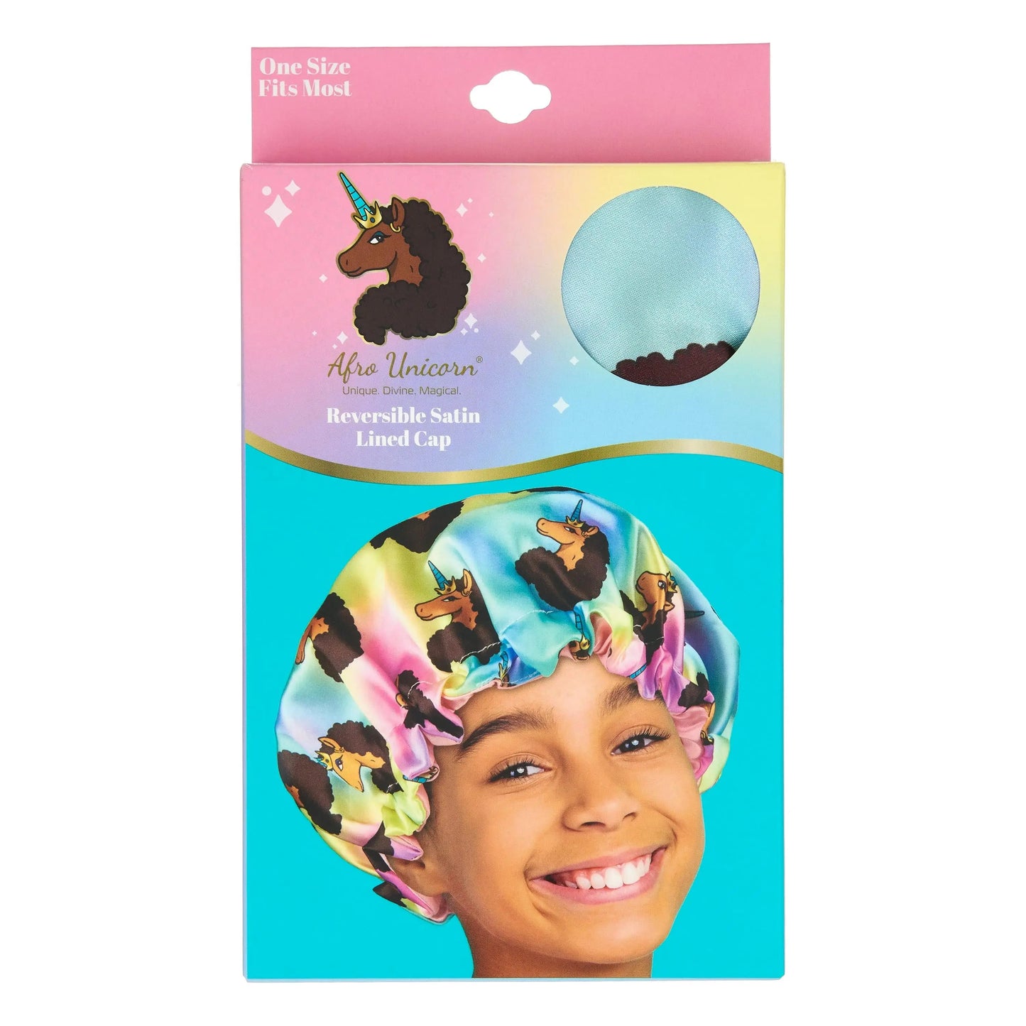 Afro Unicorn Reversible Satin Lined Sleeping Cap - Girls Printed Salon