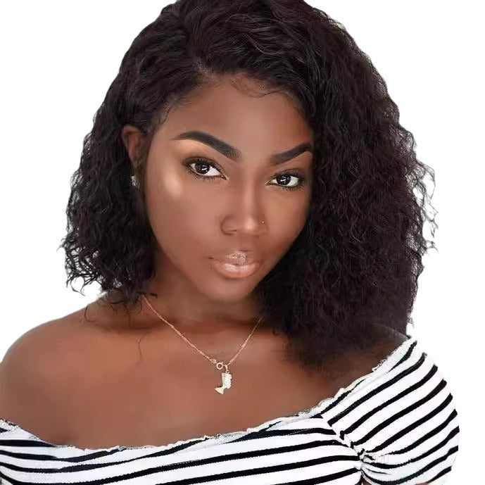 Front lace wig hair European and American wig female short curly hair African small curly synthetic fiber wig headpiece lace wigs