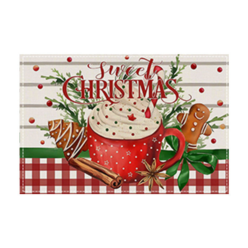 Christmas tree bell print placemat red striped plaid linen table mat Christmas party decoration insulation mat