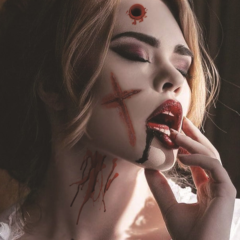 Halloween tattoo sticker simulation bloody scar sticker realistic horror disposable temporary waterproof sticker