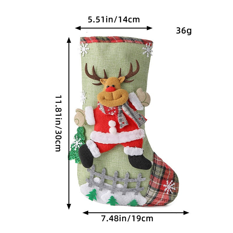 Large Christmas Stocking Fence Decoration Linen Gift Bag Holy Candy Gift Bag Christmas Tree Decoration