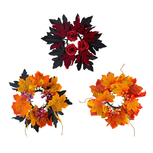 Halloween Candle Wreath Maple Leaf Rose Candlestick Decorative Ring Desktop Decoration Party Supplies Ornament