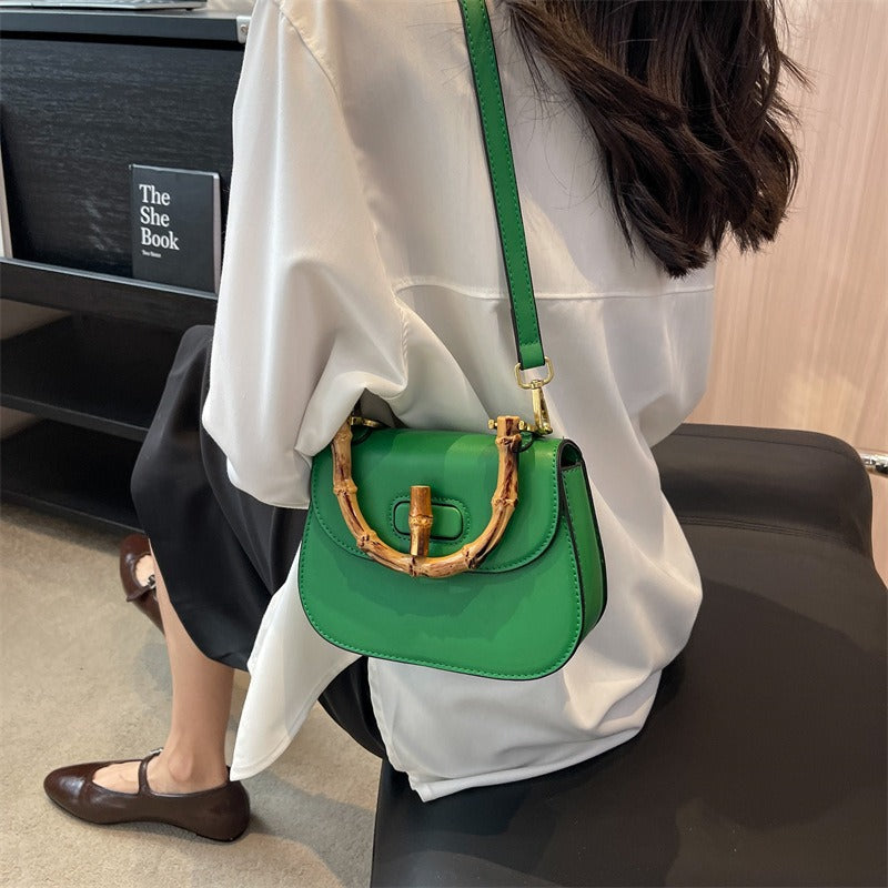 Handheld bamboo bag women's shoulder bag retro saddle bag