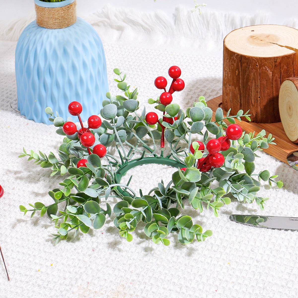 Christmas red fruit plastic decoration candle ring flower desktop aromatherapy candle holder base flower wreath ornament