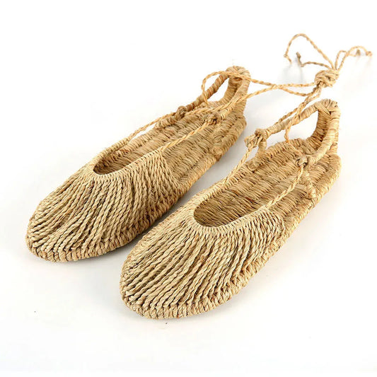 New Arrival Plus Size Pure Hand-woven Straw Sandals Women Hemp Lace Up Summer Shoes Lace-up Retro Hemp Sandalia Plataforma Mujer