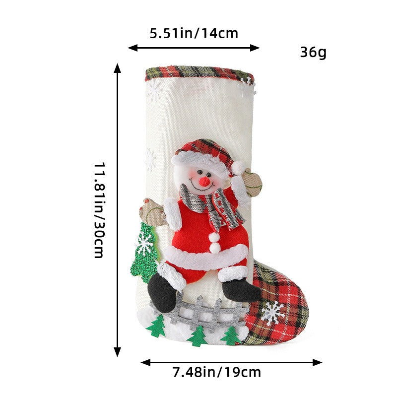 Large Christmas Stocking Fence Decoration Linen Gift Bag Holy Candy Gift Bag Christmas Tree Decoration