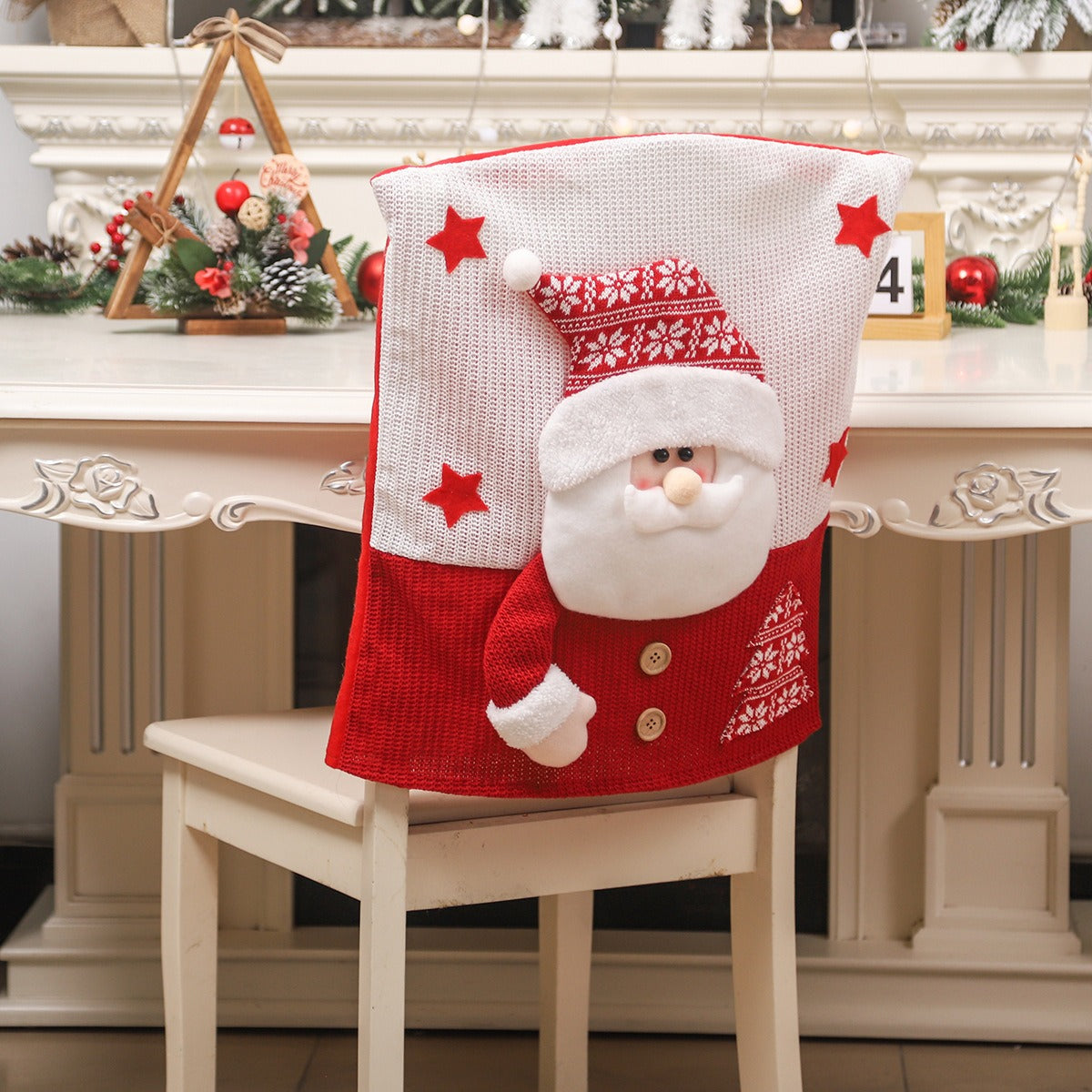 Elderly snowman deer knitted fabric three-dimensional figurine chair cover table and chair cover restaurant decoration