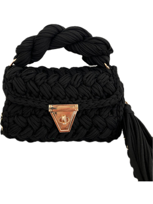 Hand woven bag crochet bag shoulder bag women's Fried Dough Twists portable tassel bag