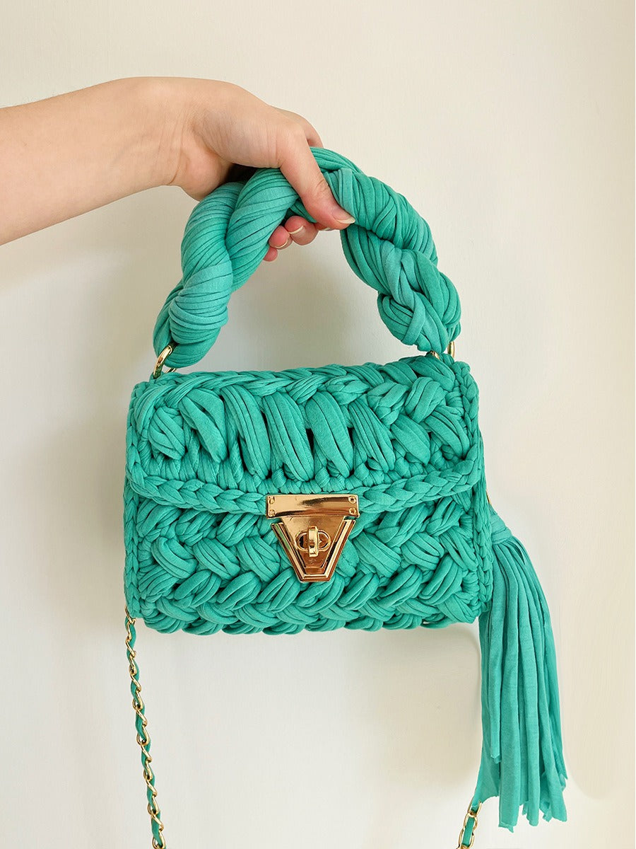 Hand woven bag crochet bag shoulder bag women's Fried Dough Twists portable tassel bag